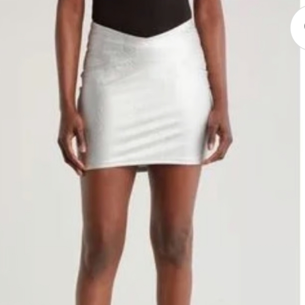NWT Naked Wardrobe Silver Faux Leather Skirt Size 2X